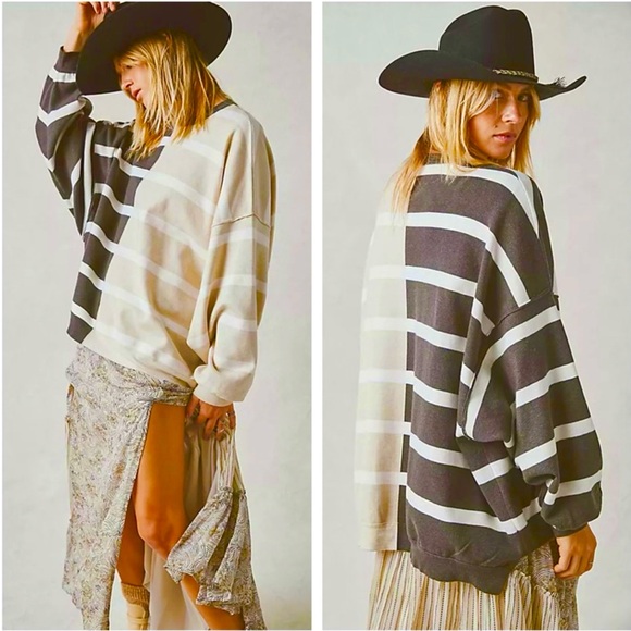 Free People Sweaters - FREE PEOPLE Uptown Stripe Pullover Sweater NEW Size XS Black Pearl Combo